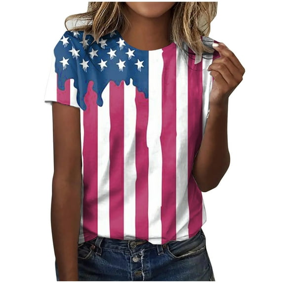 TOWED22 Womens Summer Tops Crew Neck Floral T Shirts Short Sleeve Shirt Casual Side Split Tunic Top(Red,3XL)