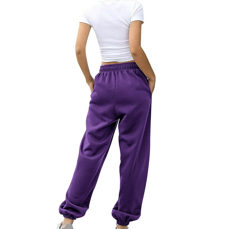 TOWED22 Womens Sweatpants With Pockets,Womens Straight Leg Long Pants Solid  Casual Loose Drawstring Elastic Waist Trousers with Pockets(Purple,S) 