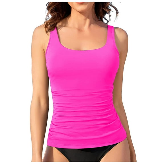 TOWED22 Womens Tankini Top Only Athletic Swim Top Modest Tankini Swimsuit No Bottom(Hot Pink,M)