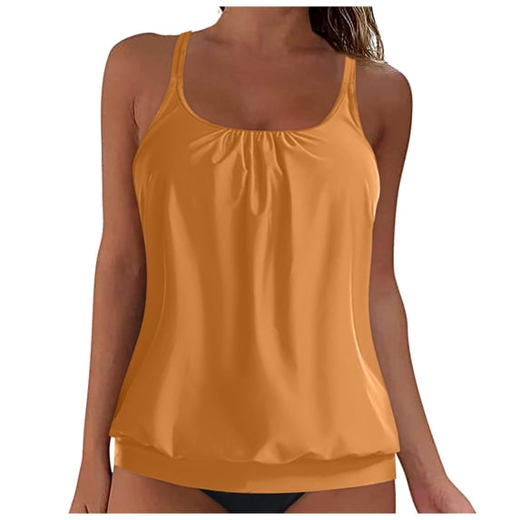 TOWED22 Womens Tankini Top Swimsuits Top No Bottom Athletic Tummy Control Bathing Suits Top Swim Tank Top(Khaki,XXL)