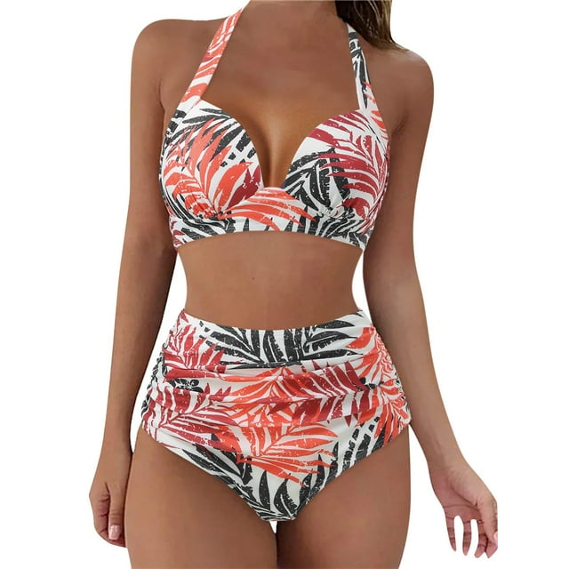 TOWED22 Womens Tummy Control Bathing Suits Twist Front Two Piece Swimsuit Lace Up Tie Back Bathing Suits（Watermelon Red,M）