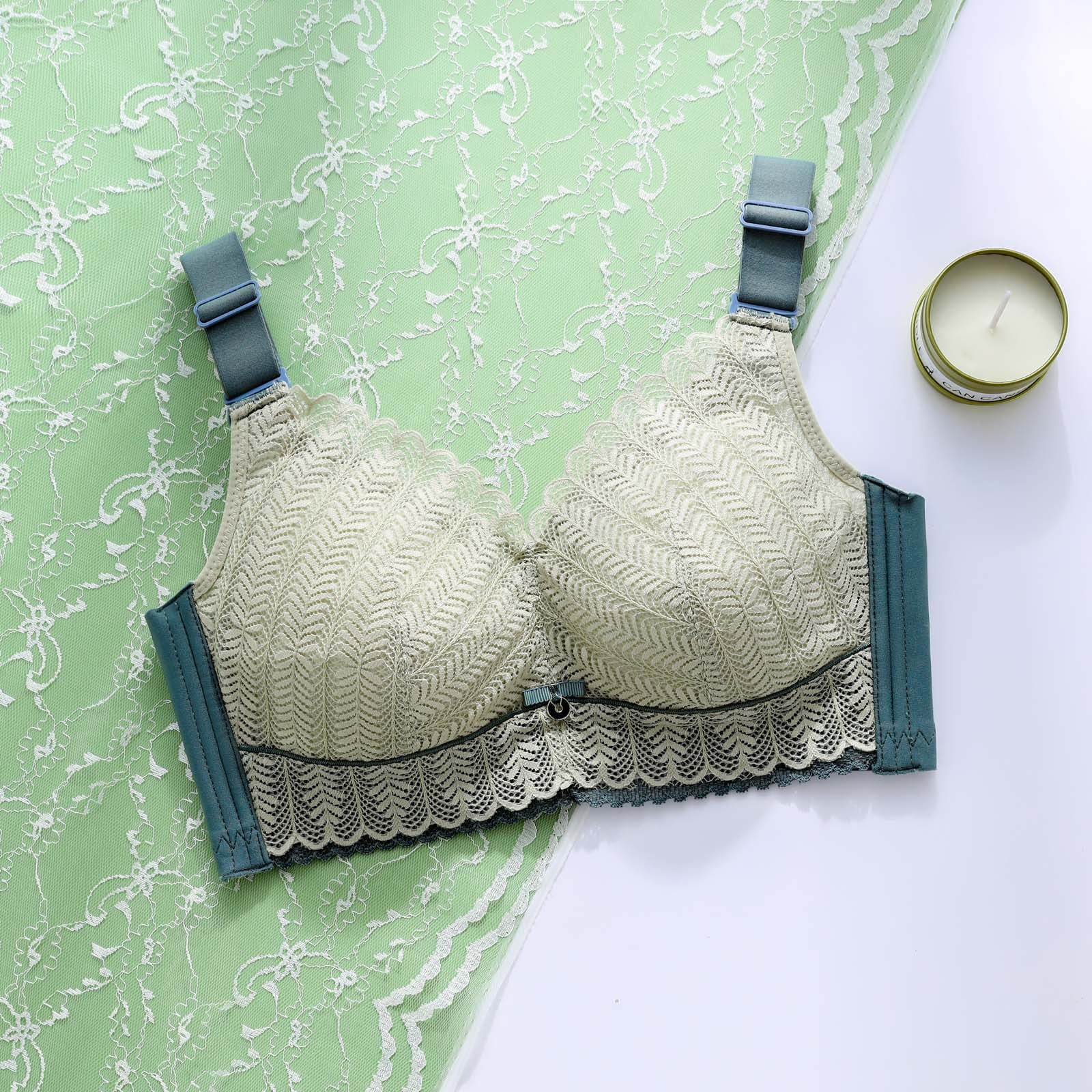 TOWED22 Womens Wireless Bra,Wireless Lightly Lined Cups Wide Straps Full  Coverage Bra Green,34C 