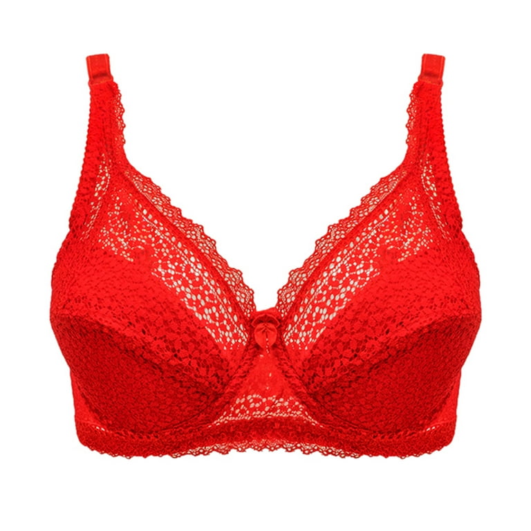 TOWED22 Womens Wireless Bra,Women's Full Coverage Non Padded Comfort  Minimizer Wire-Free Bra Plus Size Red,95C/D 