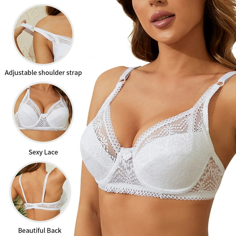 TOWED22 Womens Wireless Bras,Wireless Lightly Lined Cups Wide Straps Full  Coverage Bra White,40 