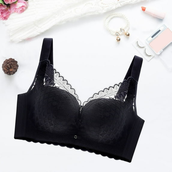 TOWED22 Womens Wireless Bras,Women's Lace Unlined Plunge Bra Underwire Bralette Plus Size Sheer Full Coverage Bras,Black