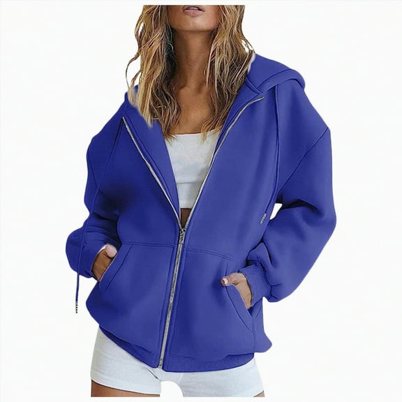 TOWED22 Womens Zip Up Hoodies Oversized Sweatshirts Fashion Outfits Casual Hoodies Oversized Jackets Long Sleeve Clothes(Blue,S)