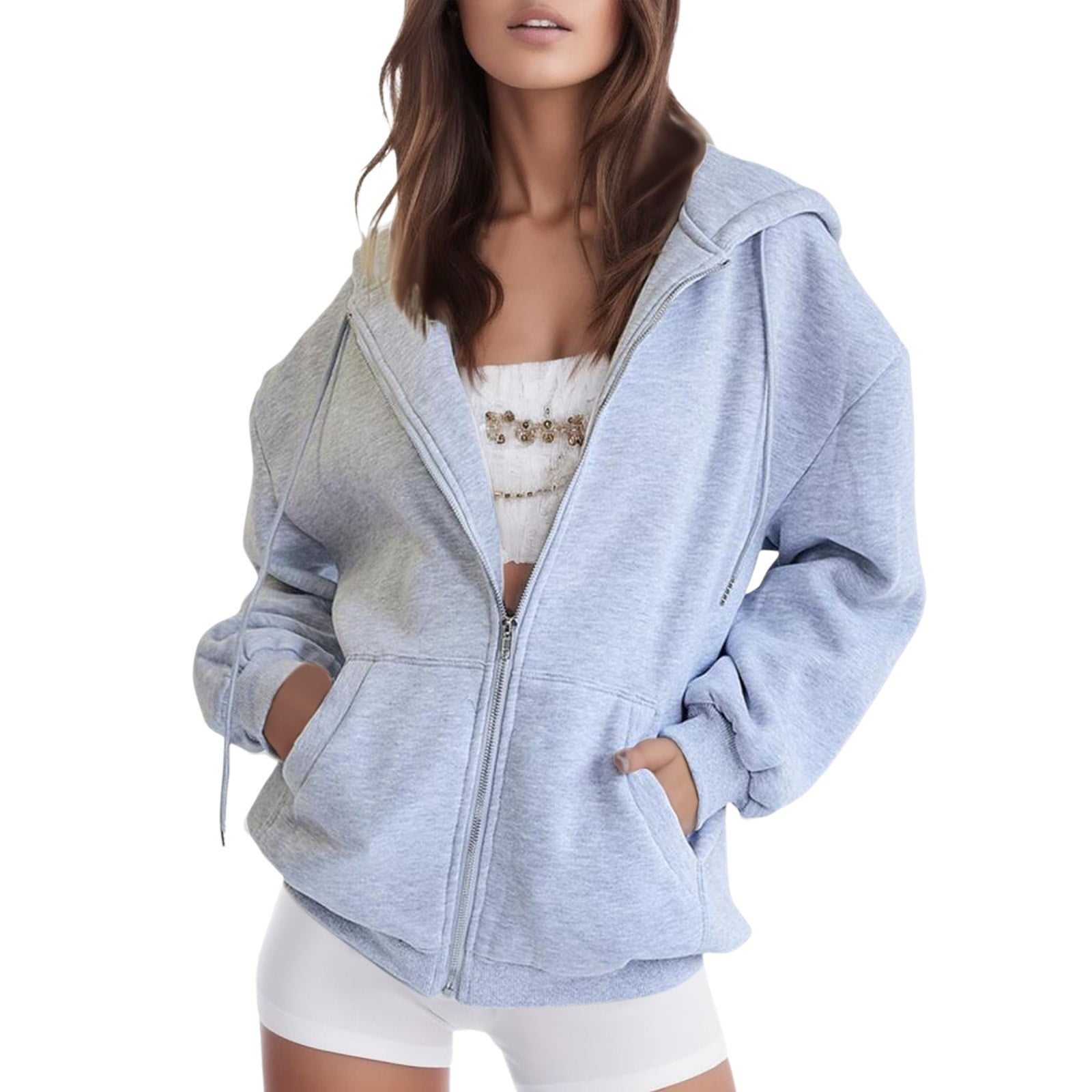 TOWED22 Womens Zip Up Long Hoodie Jacket Tunic Sweatshirt Long Sleeve ...