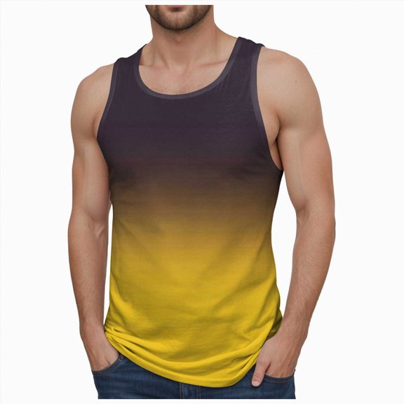 TOWED22 Workout Tank Tops for Men Fashion Printed Crew Neck Loose Fit T-Shirt Summer Big and Tall Workout Sauna Tank Top Vest(Yellow,XL)