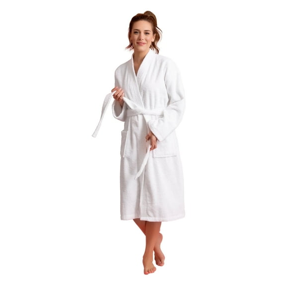 TOWELNROBE - Women's Terry Cotton Kimono Bathrobe - Thick, Absorbent, Soft & Fast dry(White-XX-Large)