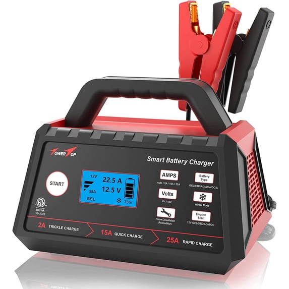 TOWERTOP WA-BC-025-US15-12 2/15/25 Amps 6V/12 Volts Fully Automatic Smart Trickle Battery Charger