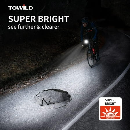 TOWILD CL1200 Bike Lights for Night Riding, 1200 Lumen Bright Rechargeable Front Light with / Mount