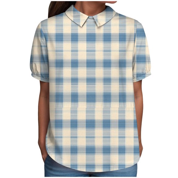 TOWMUS Casual Floral Print Shirt Short Sleeve Cute Blouse Womens Summer Cotton Linen Tops Loose New Crew-Neck Tees Tops Light Blue