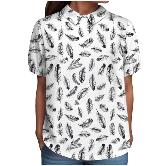 TOWMUS Casual Floral Print Shirt Short Sleeve Cute Blouse Womens Summer Cotton Linen Tops Loose New Crew-Neck Tees Tops White