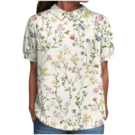 TOWMUS Cute Shirts for Women Lapel Loose Short Sleeves Fashion Casual T Shirts