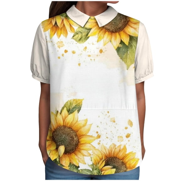 TOWMUS Cute Shirts for Women Lapel Loose Short Sleeves Fashion Casual T Shirts