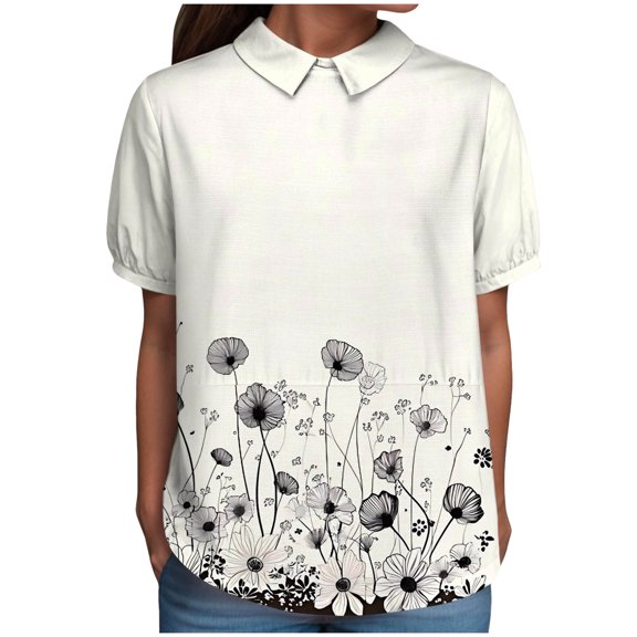 TOWMUS Cute Shirts for Women Lapel Loose Short Sleeves Fashion Casual T Shirts