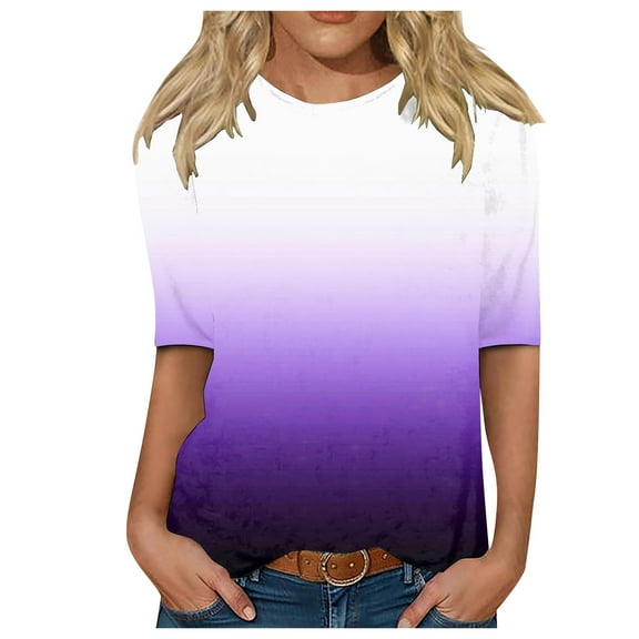 TOWMUS Elbow-Length Womens Summer Tops Soft Cool Gradient Casual T-shirts Crew Neck Workout Shirt Loose Pullover