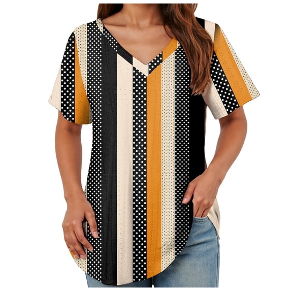 TOWMUS Graphic Tees for Women Summer V Neck Womens Blouses Dressy Casual Short Sleeve Shirts Ladies T-Shirt Tops
