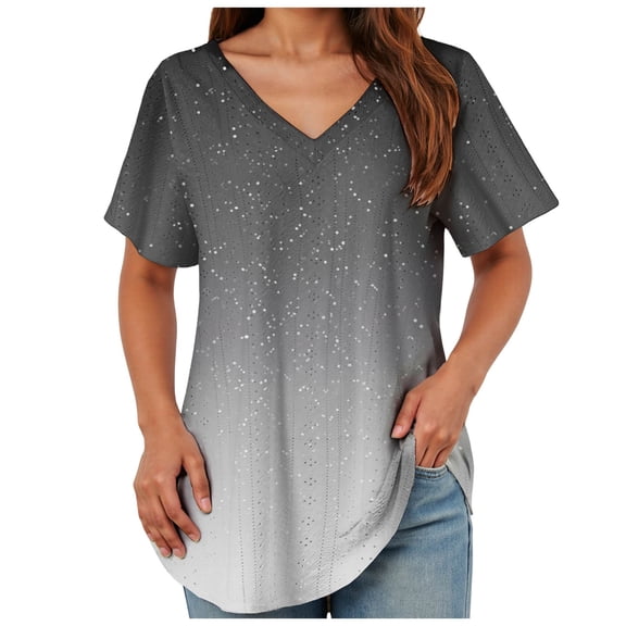 TOWMUS Graphic Tees for Women Summer V Neck Womens Blouses Dressy Casual Short Sleeve Shirts Ladies T-Shirt Tops