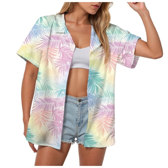 TOWMUS Short Sleeve Blouses for Women New Casual Summer Beach Party Blouses Shirt Hawaiian T-Shirt Button up Dress Tee Shirts for Women