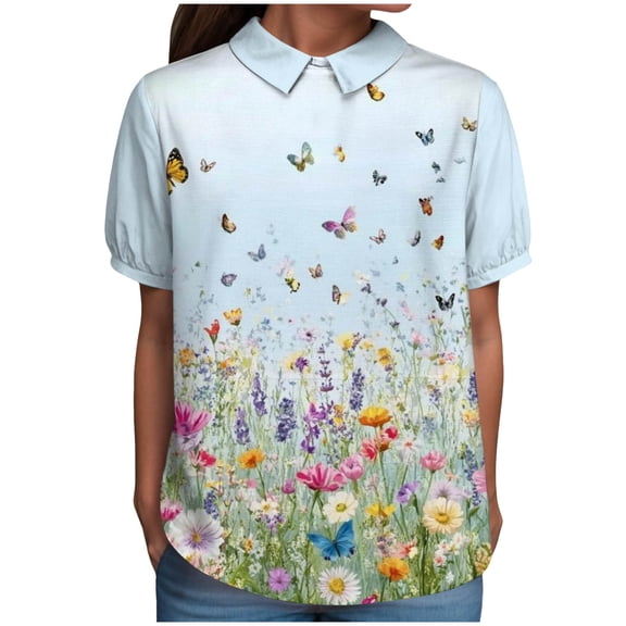 TOWMUS T Shirts For Women Summer New Ladies Loose Tops Lapel Short Sleeve Tee Shirt