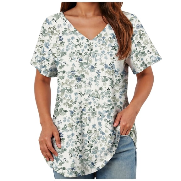 TOWMUS V-Neck T-shirts for Women Petal Sleeve Tunic Tops Summer Casual Womens Shirts