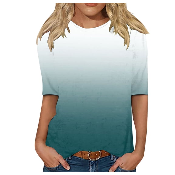 TOWMUS Womens Summer Tops Elbow-Length Tunic Blouses for Women Women's Soft Cool Gradient Loose T-Shirt Crew Neck Casual Tops