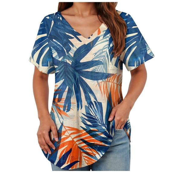 TOWMUS Womens T-Shirts V Neck Short Sleeve Summer Tops Women Casual Print Shirts for Women
