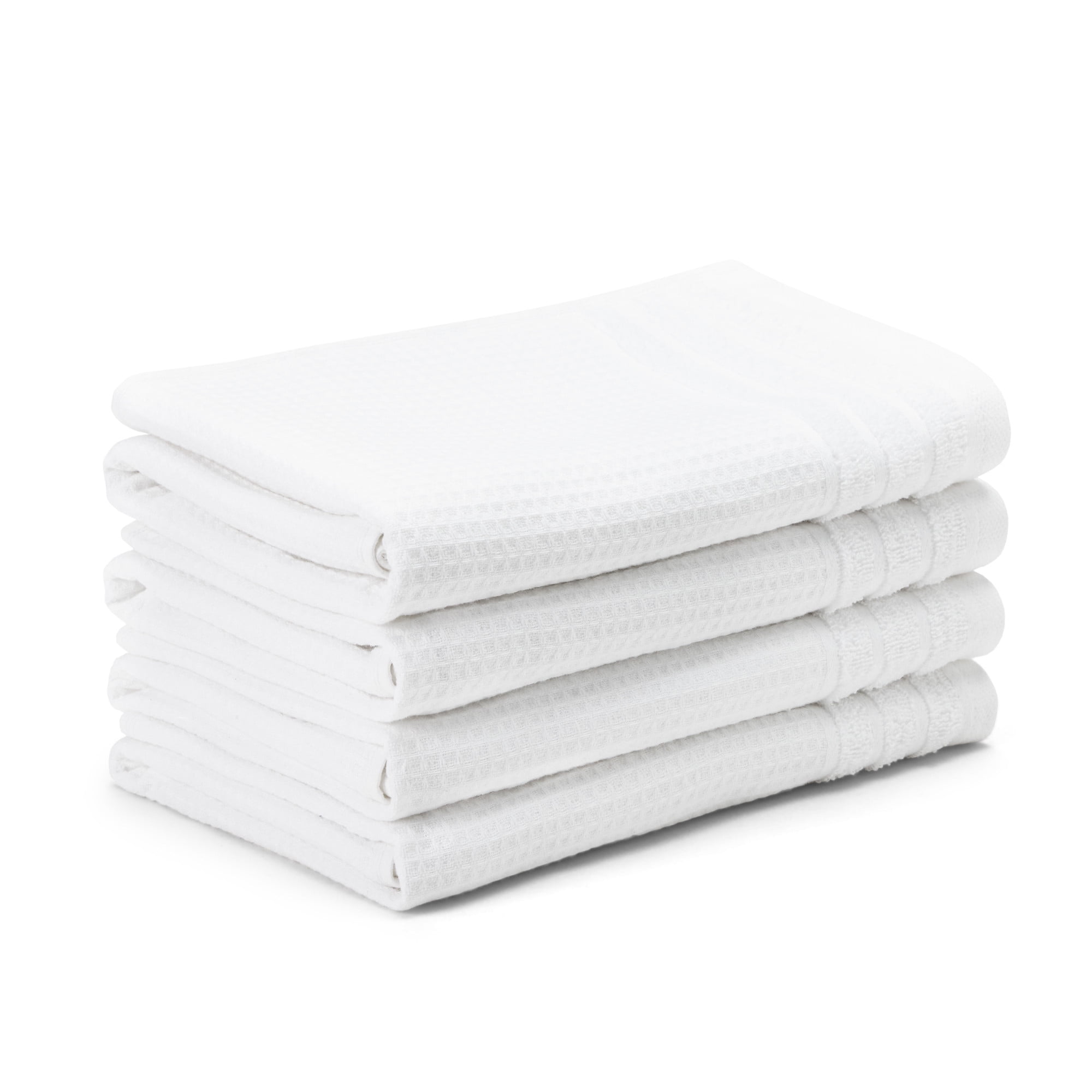 TOWN & COUNTRY BASICS 4-Piece Waffle Woven Terry Stripe Hand Towel Set, 20"x30", 100% Cotton, Quick Dry, White