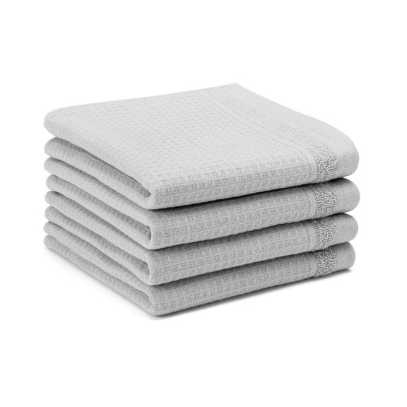 TOWN & COUNTRY BASICS 4-Piece Waffle Woven Terry Stripe Washcloth Set, 13"x13", 100% Cotton, Quick Dry, Gray
