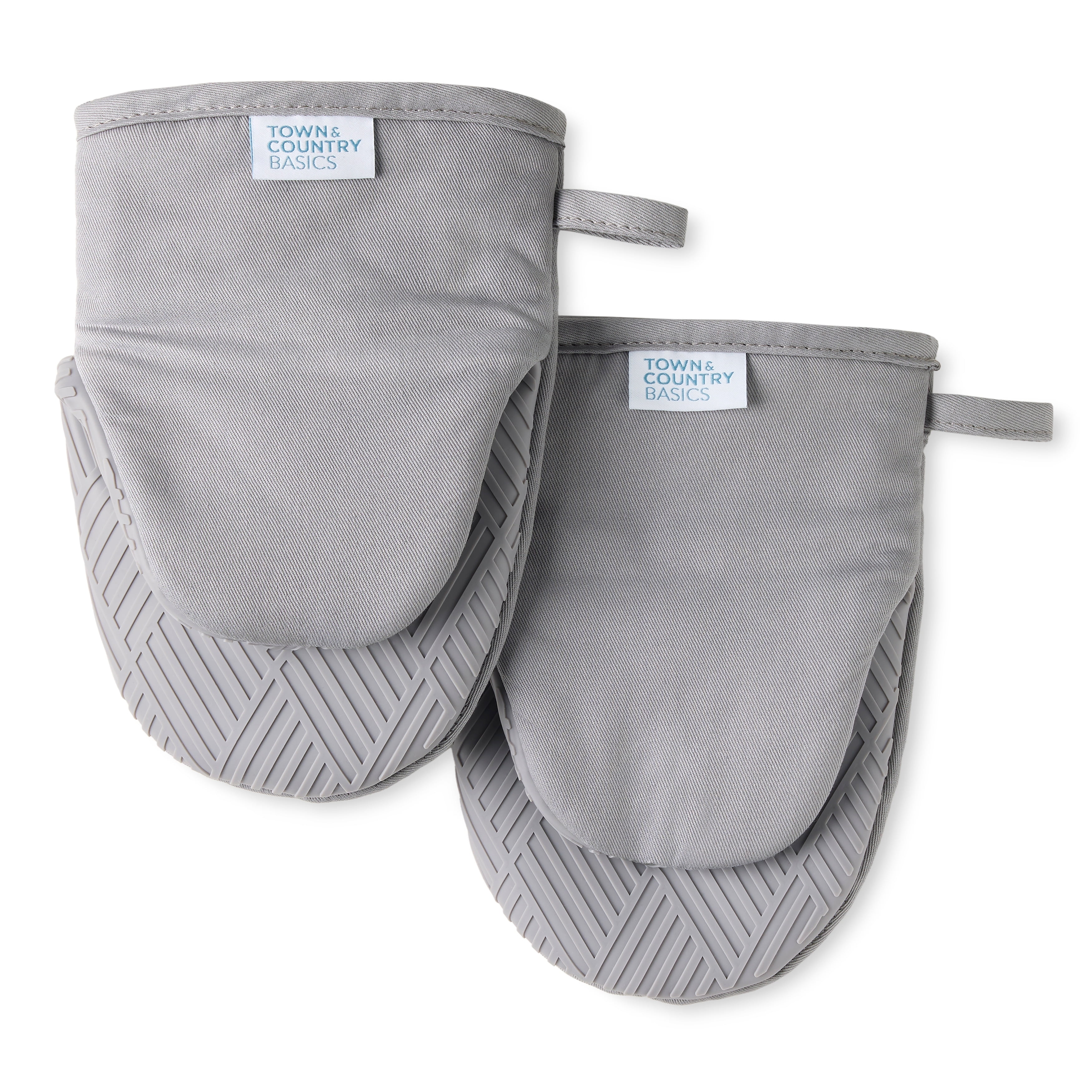 TOWN & COUNTRY BASICS Basketweave Soft Silicone Mini Oven Mitt 2-Pack Set, Heat Resistant  Flexible Silicone, Non-Slip Grip Grey - 5.5X8