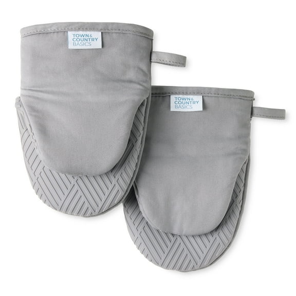 TOWN & COUNTRY BASICS Basketweave Soft Silicone Mini Oven Mitt 2-Pack Set, Heat Resistant  Flexible Silicone, Non-Slip Grip Grey - 5.5X8