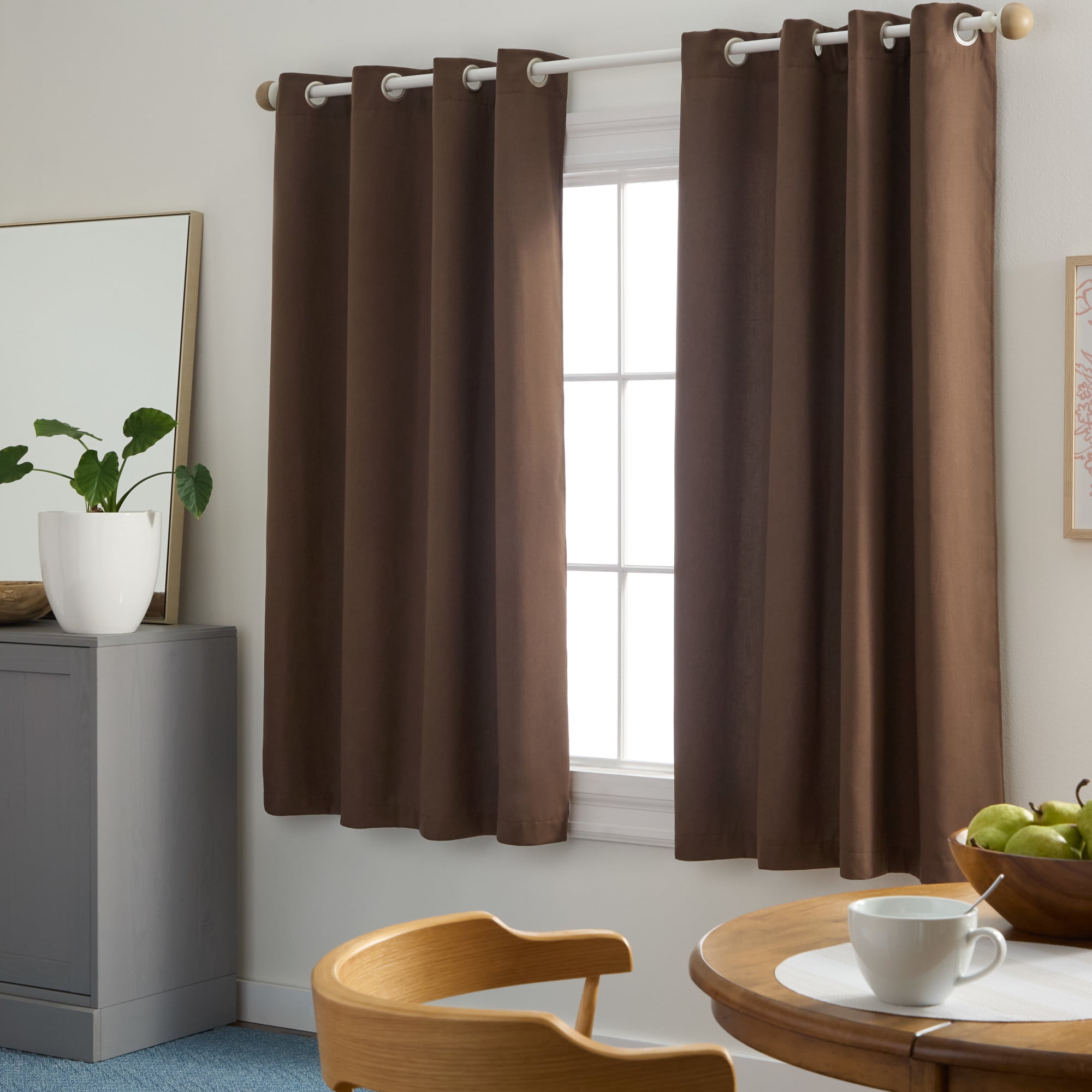 TOWN & COUNTRY BASICS Bertram Solid Linen Texture Indoor Curtains, Room Darkening with Energy Efficient Lining, Grommet Top, 2-Pack Set, Coffee Brown, 50"x63"