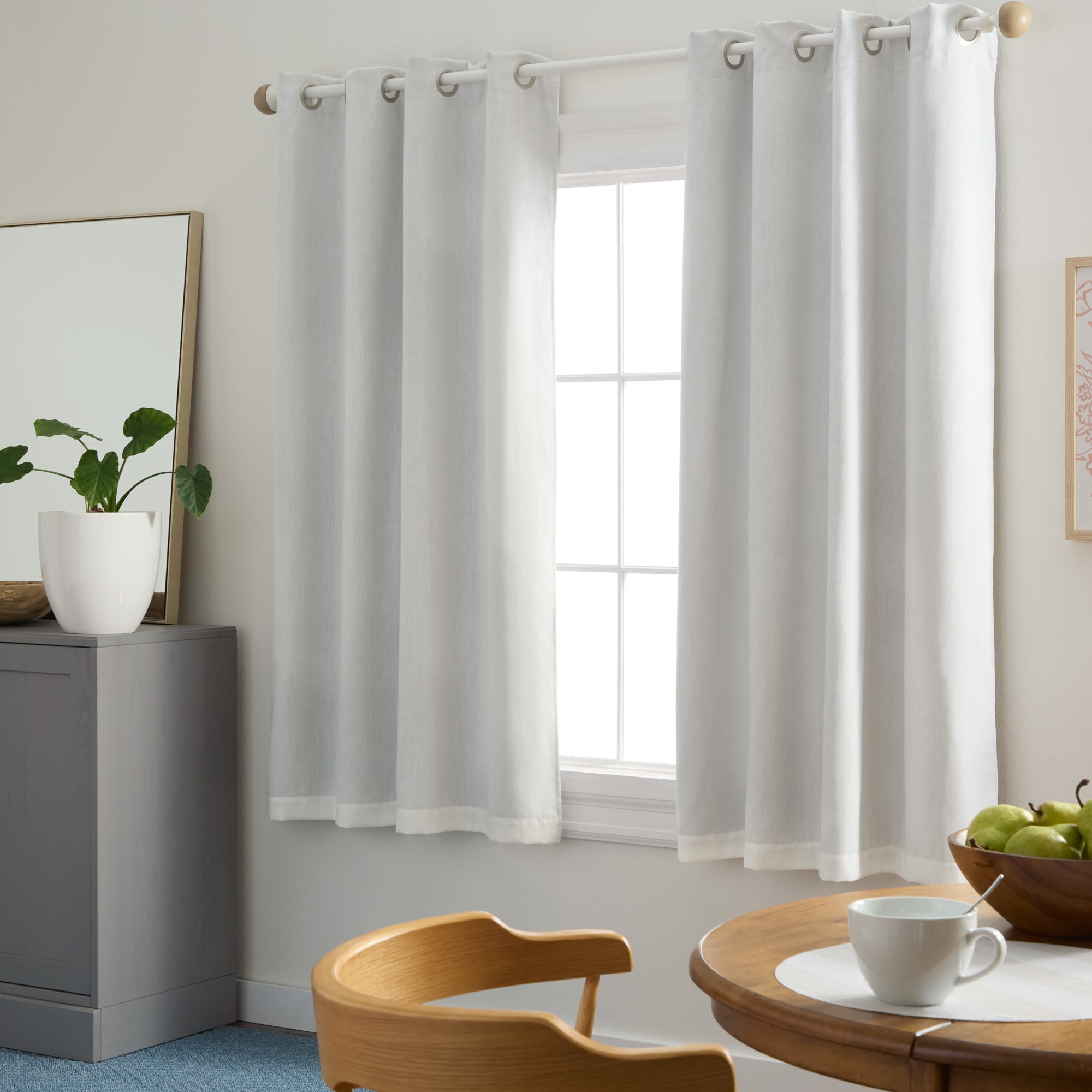 TOWN & COUNTRY BASICS Bertram Solid Linen Texture Indoor Curtains, Room Darkening with Energy Efficient Lining, Grommet Top, 2-Pack Set, Ivory, 50"x63"