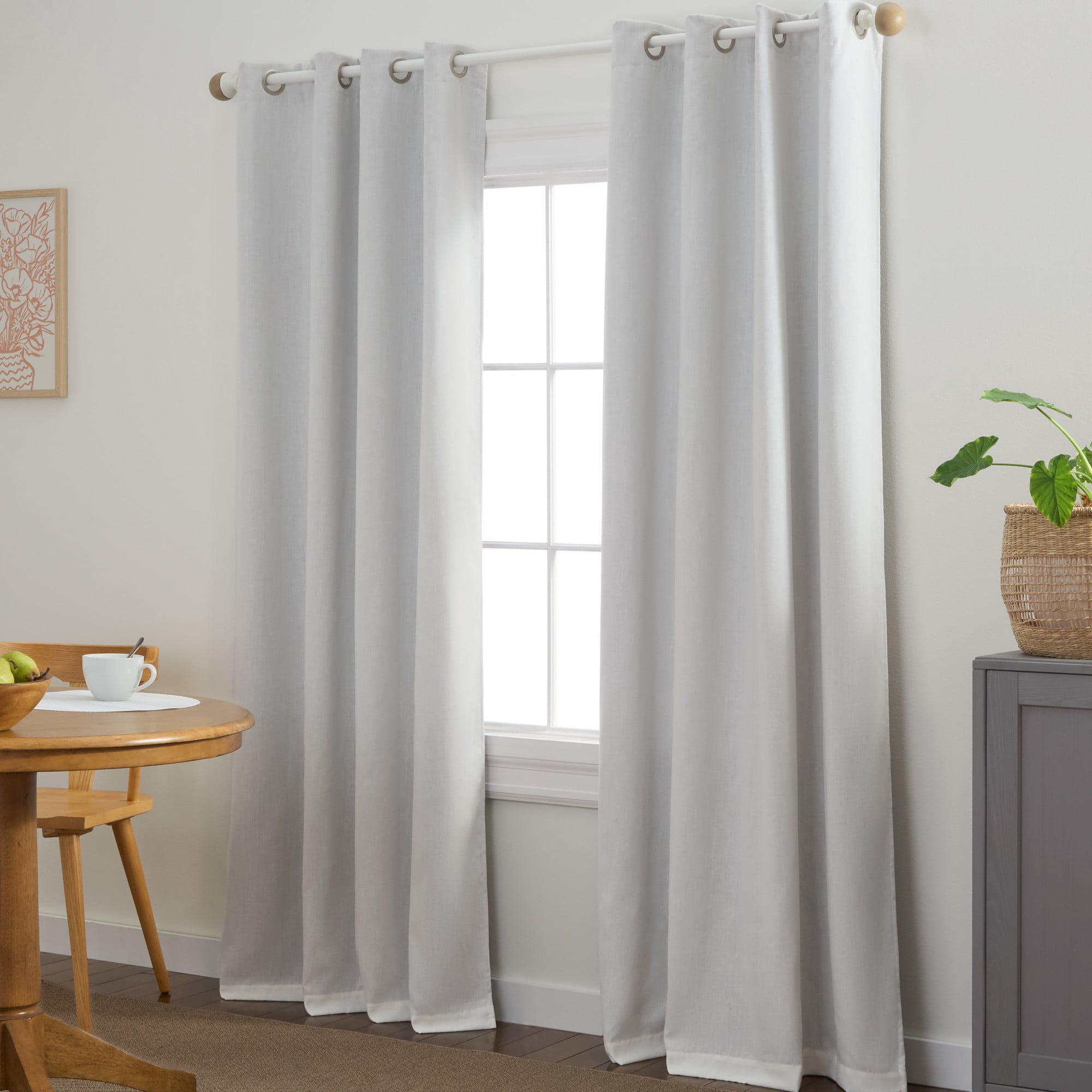 TOWN & COUNTRY BASICS Bertram Solid Linen Texture Indoor Curtains, Room Darkening with Energy Efficient Lining, Grommet Top, 2-Pack Set, Ivory, 50"x96"