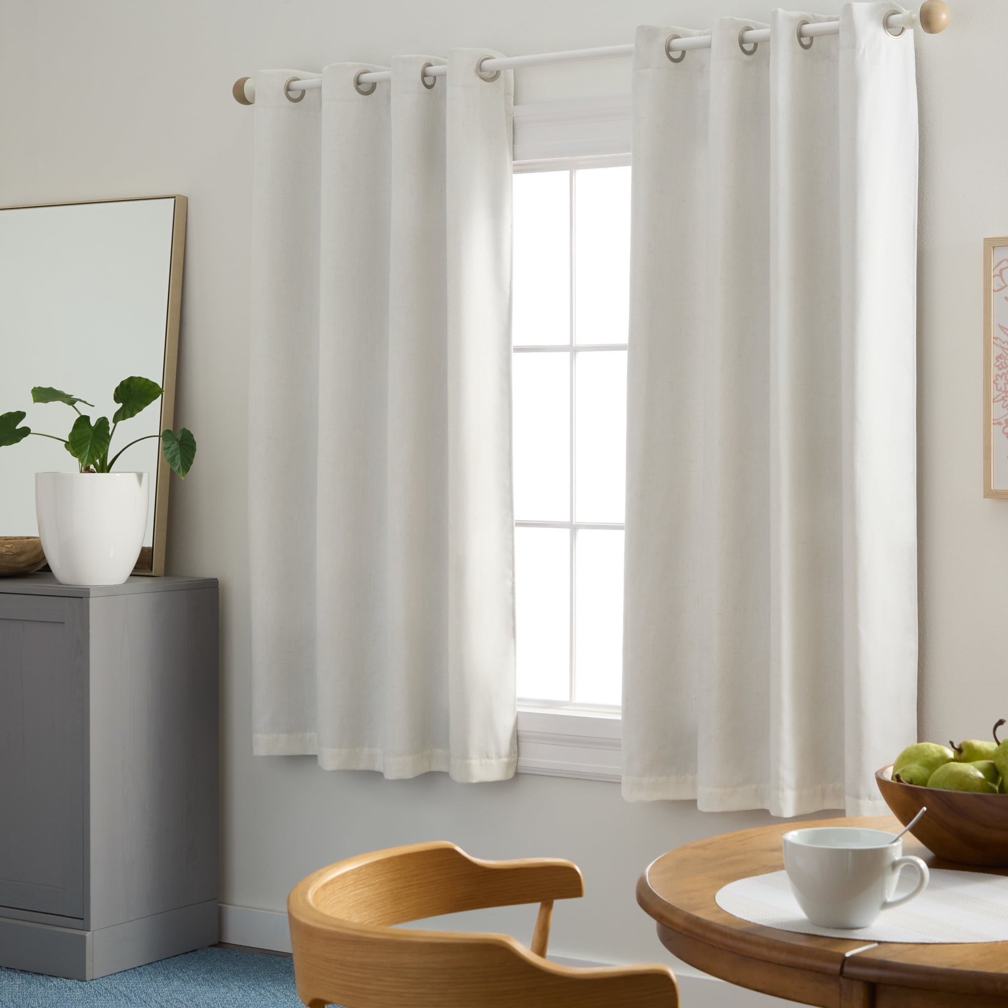 TOWN & COUNTRY BASICS Bertram Solid Linen Texture Indoor Curtains, Room Darkening with Energy Efficient Lining, Grommet Top, 2-Pack Set, Natural Linen, 50"x63"