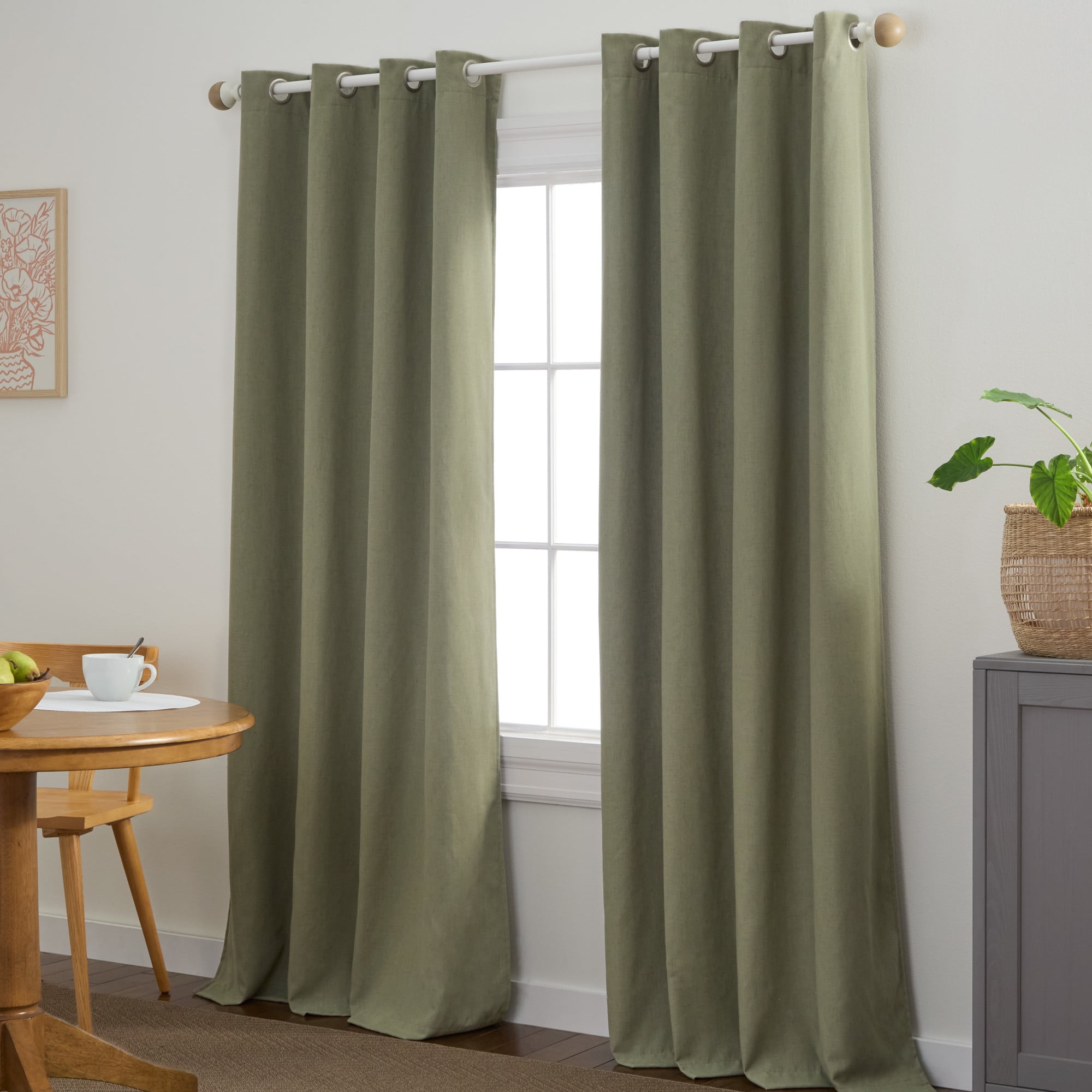 TOWN & COUNTRY BASICS Bertram Solid Linen Texture Indoor Curtains, Room Darkening with Energy Efficient Lining, Grommet Top, 2-Pack Set, Sage Green, 50"x96"