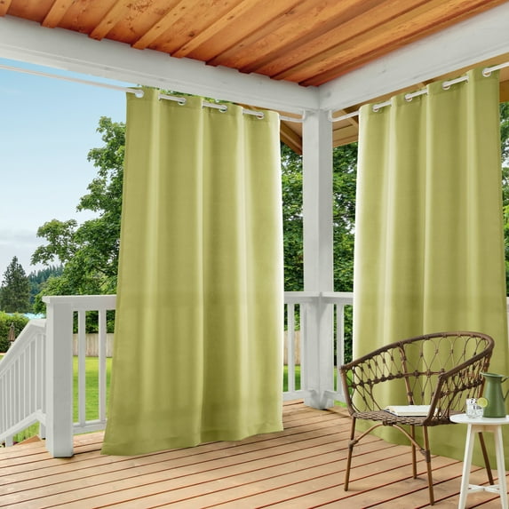 TOWN & COUNTRY BASICS Cabana Solid Heavyweight Indoor Outdoor Curtains, Light Filtering Opacity with Grommet Top, Water Repellent, 2-Pack Set, 54"x108", Kiwi Green