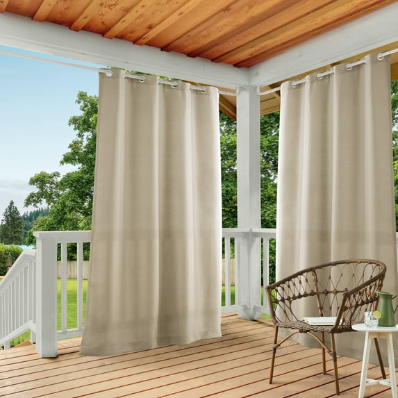 TOWN & COUNTRY BASICS Cabana Solid Heavyweight Indoor Outdoor Curtains, Light Filtering Opacity with Grommet Top, Water Repellent, 2-Pack Set, 54"x108", Taupe