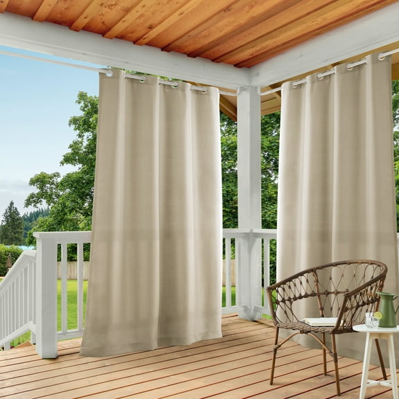 TOWN & COUNTRY BASICS Cabana Solid Heavyweight Indoor Outdoor Curtains, Light Filtering Opacity with Grommet Top, Water Repellent, 2-Pack Set, 54"x144", Taupe