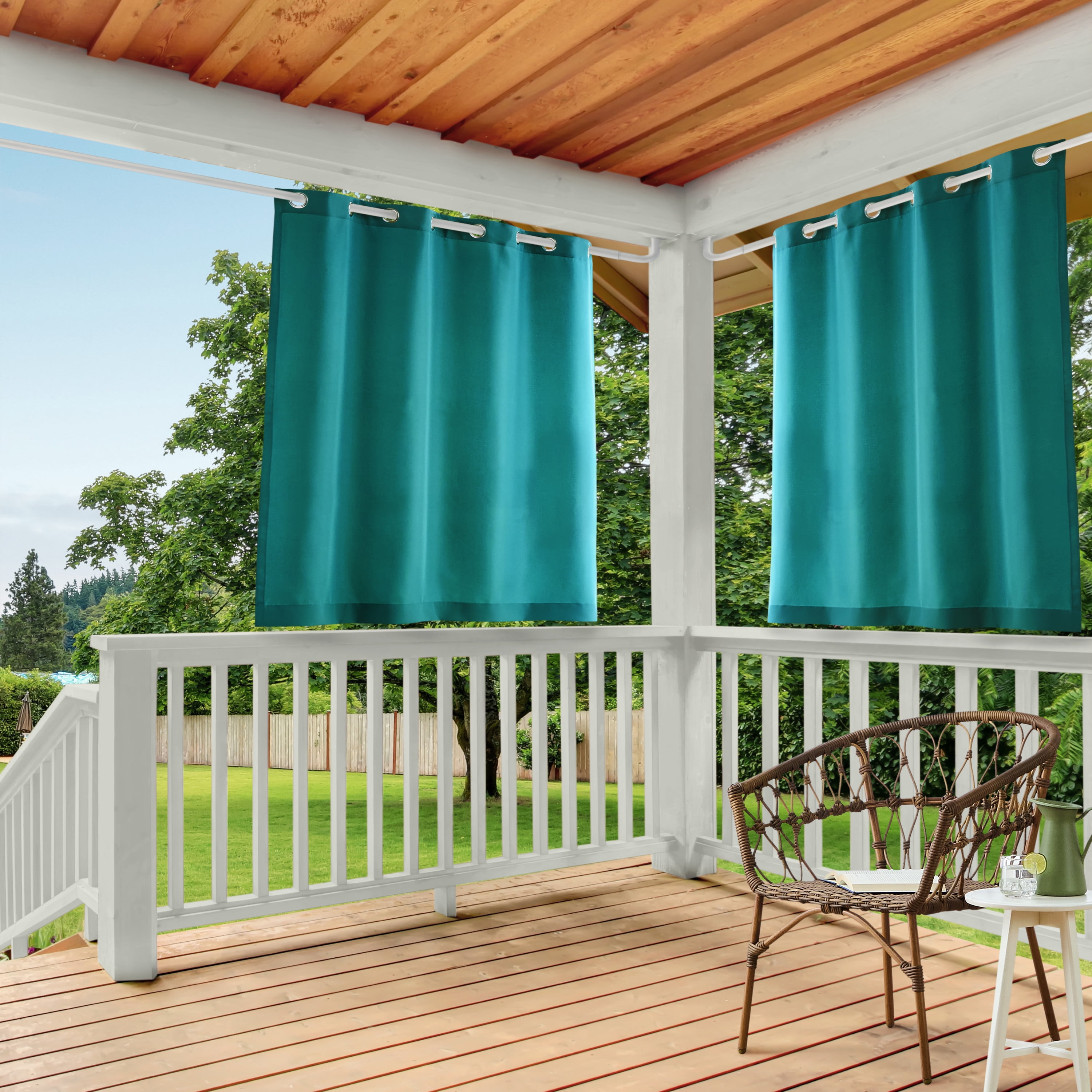 TOWN & COUNTRY BASICS Cabana Solid Heavyweight Indoor Outdoor Curtains, Light Filtering Opacity with Grommet Top, Water Repellent, 2-Pack Set, 54"x63", Dark Teal