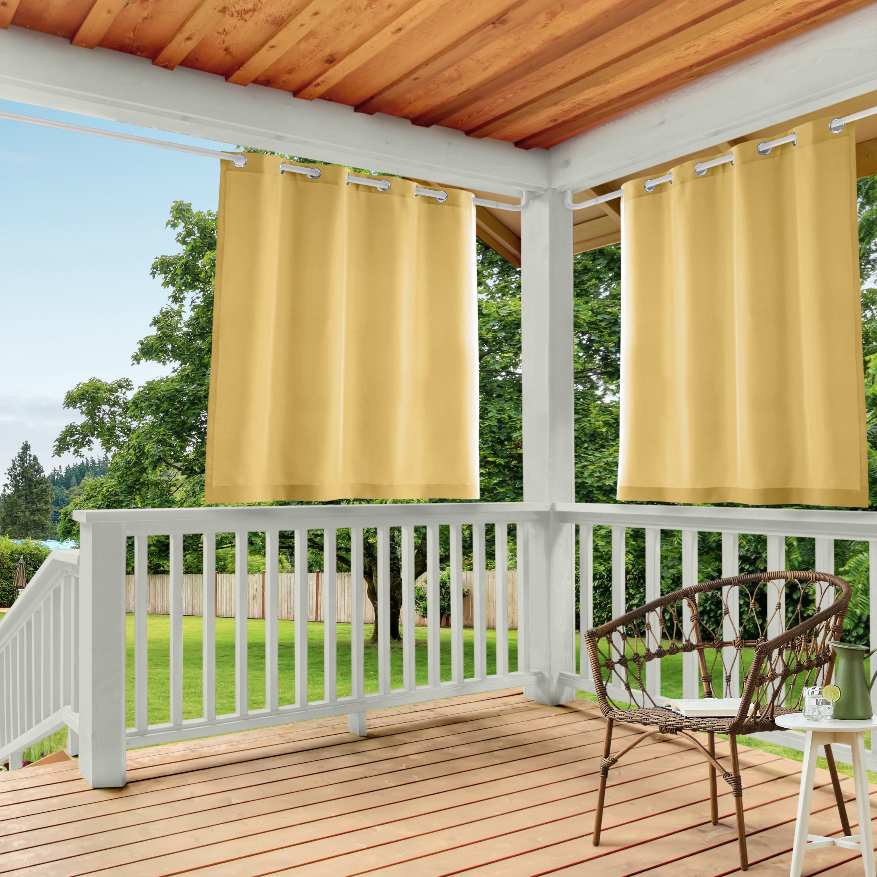 TOWN & COUNTRY BASICS Cabana Solid Heavyweight Indoor Outdoor Curtains, Light Filtering Opacity with Grommet Top, Water Repellent, 2-Pack Set, 54"x63", Sundress
