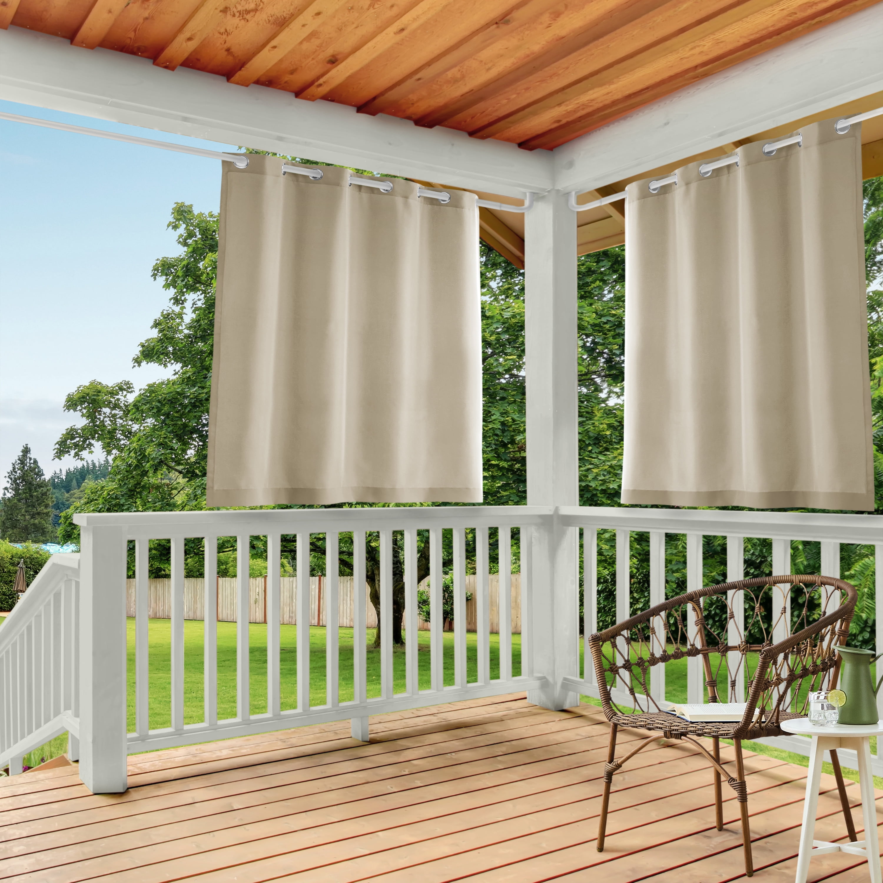 TOWN & COUNTRY BASICS Cabana Solid Heavyweight Indoor Outdoor Curtains, Light Filtering Opacity with Grommet Top, Water Repellent, 2-Pack Set, 54"x63", Taupe