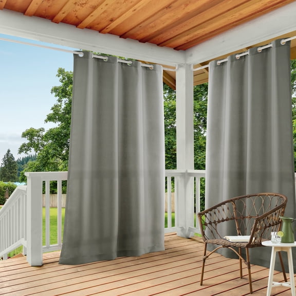 TOWN & COUNTRY BASICS Cabana Solid Heavyweight Indoor Outdoor Curtains, Light Filtering Opacity with Grommet Top, Water Repellent, 2-Pack Set, 54"x84", Medium Grey