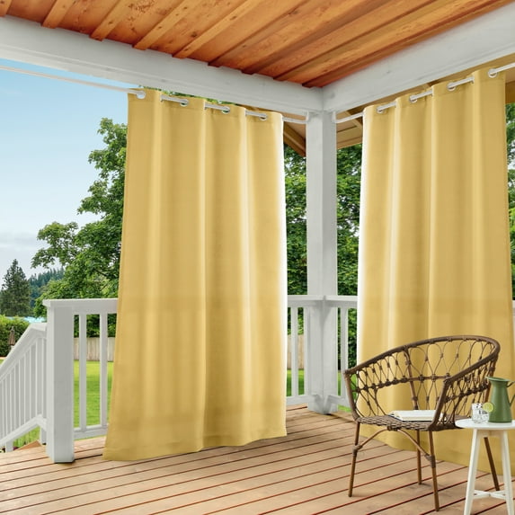 TOWN & COUNTRY BASICS Cabana Solid Heavyweight Indoor Outdoor Curtains, Light Filtering Opacity with Grommet Top, Water Repellent, 2-Pack Set, 54"x84", Sundress Yellow