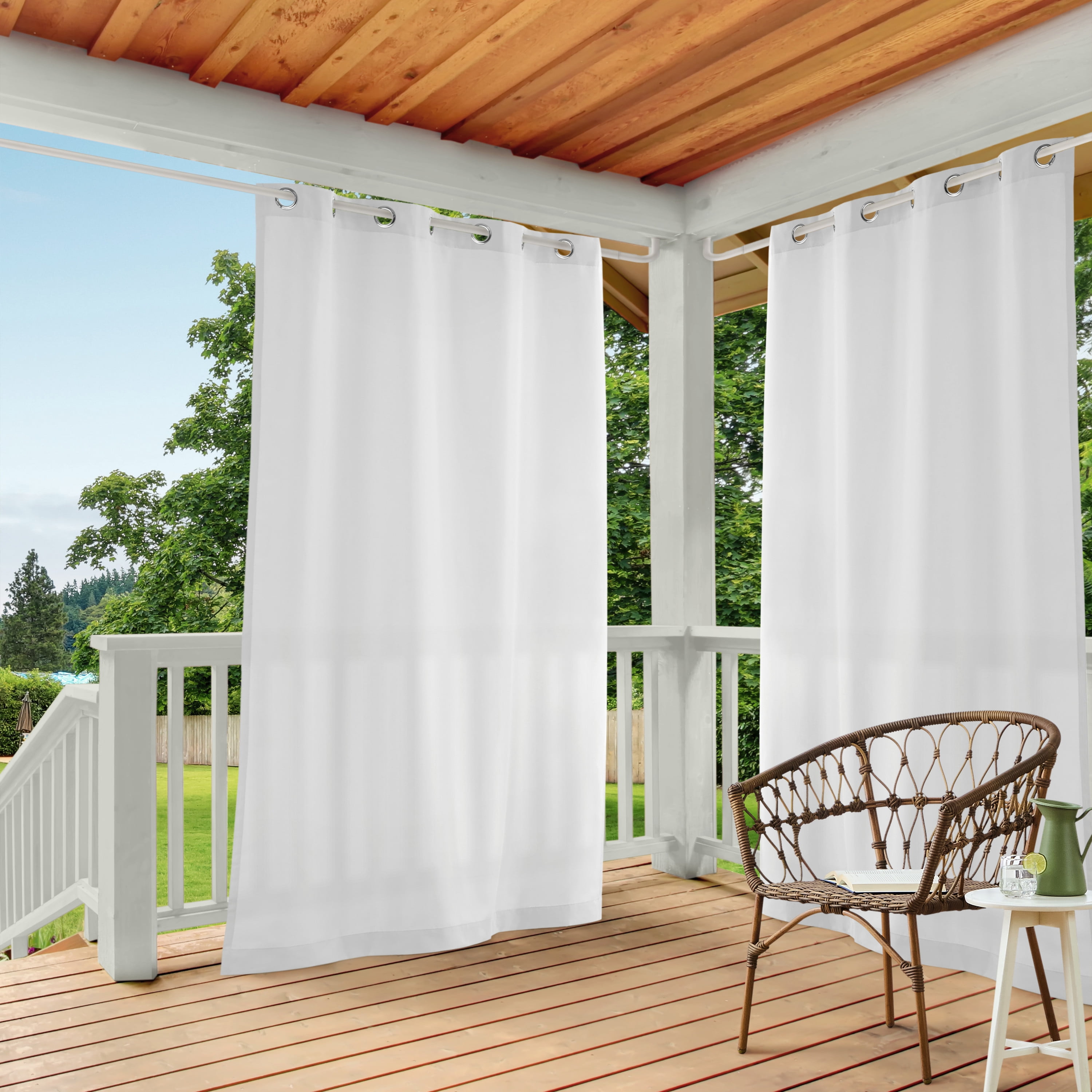 TOWN & COUNTRY BASICS Cabana Solid Heavyweight Indoor Outdoor Curtains, Light Filtering Opacity with Grommet Top, Water Repellent, 2-Pack Set, 54"x84", Winter White