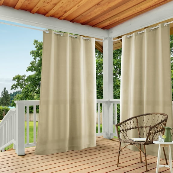TOWN & COUNTRY BASICS Cabana Solid Heavyweight Indoor Outdoor Curtains, Light Filtering Opacity with Grommet Top, Water Repellent, 2-Pack Set, 54"x96", Natural