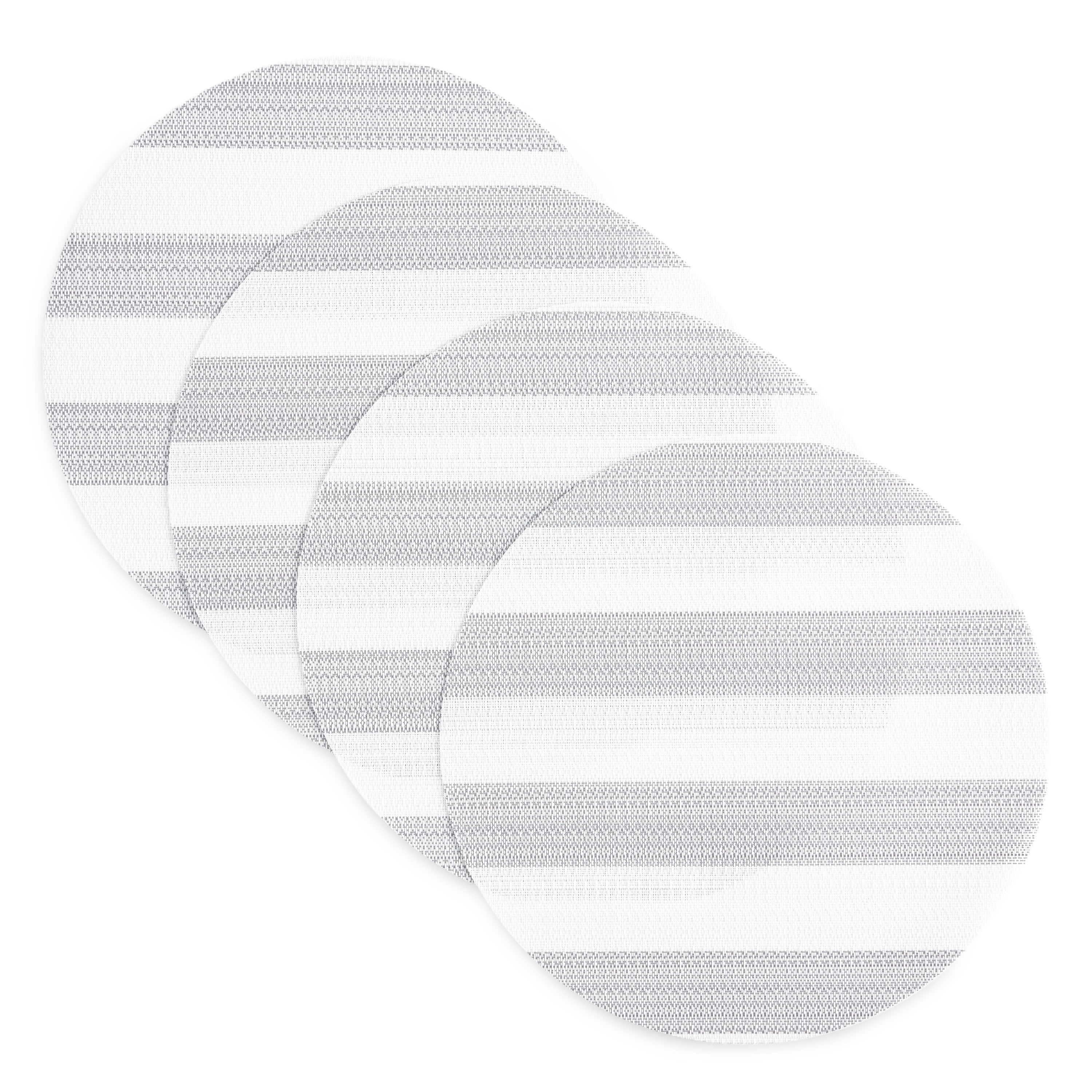 Gray and White Cabana Stripe Round Vinyl Placemats, 15" Set of 4