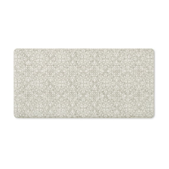 TOWN & COUNTRY BASICS Comfort Plus Vintage Medallion Tile Anti Fatigue Comfort Mat, Kitchen Mat, Standing Desk Mat, Dorm Room Rug, Non-Slip Backing, Grey, 18"x39"