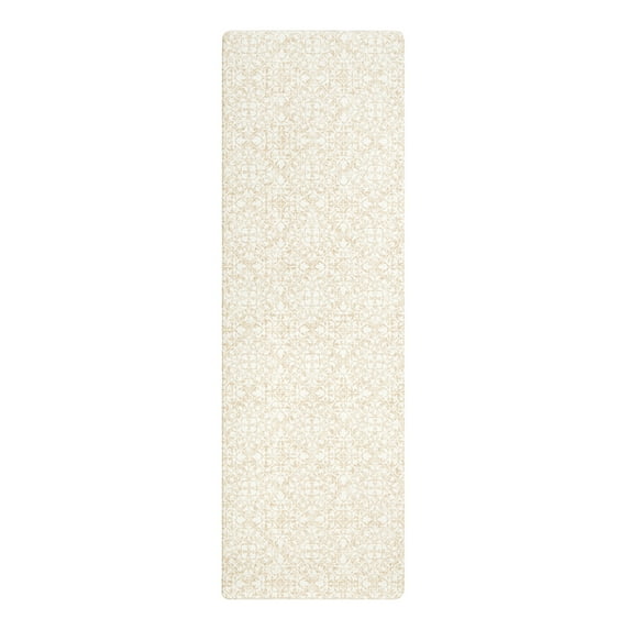 TOWN & COUNTRY BASICS Comfort Plus Vintage Medallion Tile Anti Fatigue Comfort Mat, Kitchen Runner Mat, Standing Desk Mat, Dorm Room Rug, Non-Slip Backing, Beige, 18"x55"